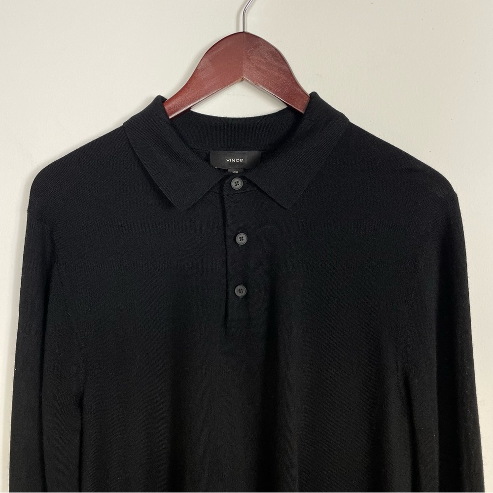Vince Men's Black Wool Long Sleeve Polo Sweater Size M - Picture 6 of 12